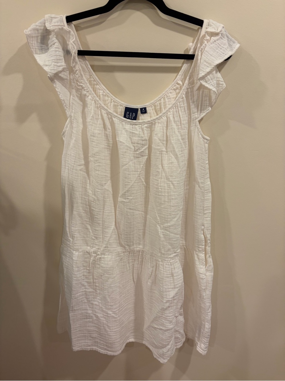 GAP White Ruffle Sleeve Cotton Dress Size M